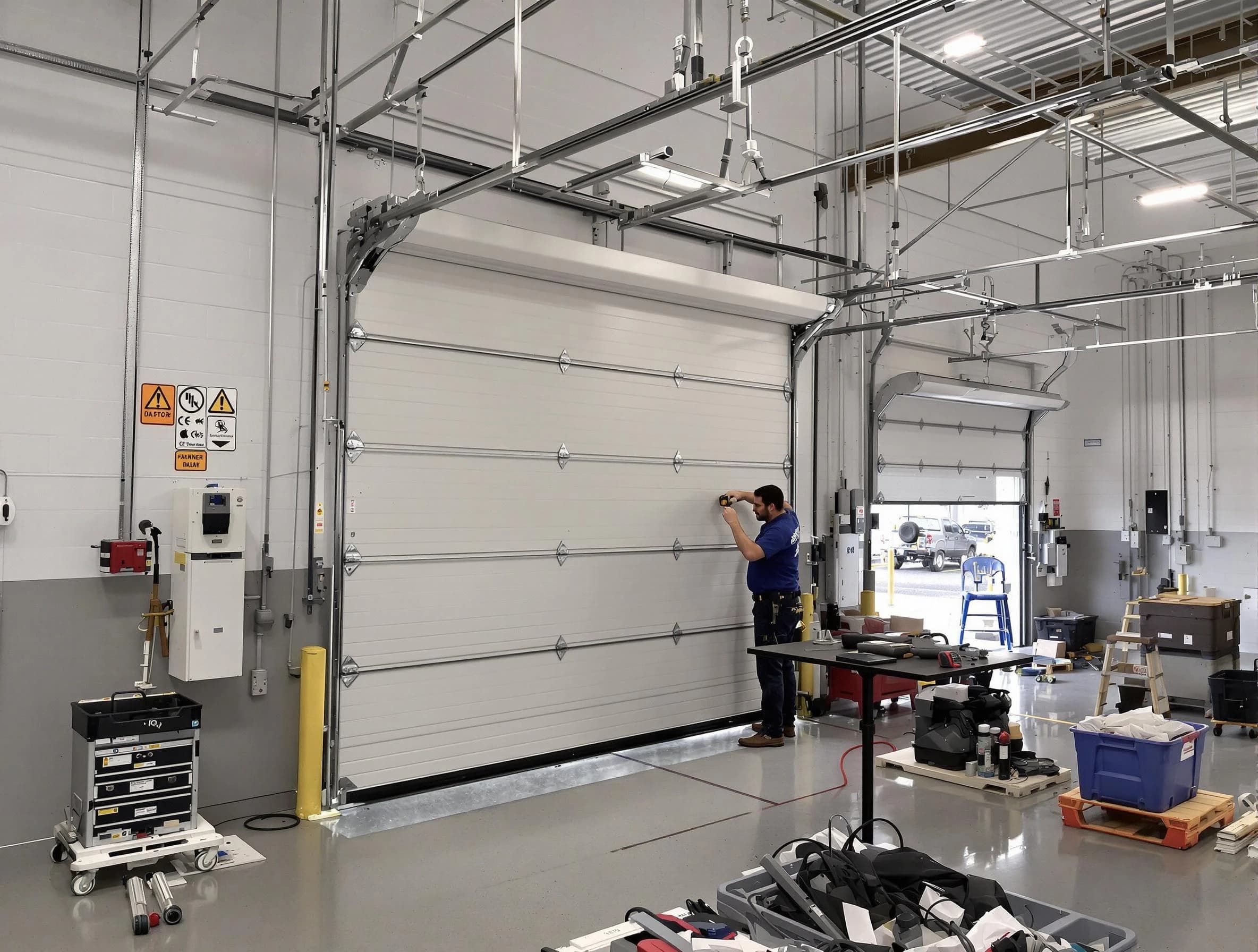 Commercial garage door repair being performed by Westford Garage Door Repair expert in Westford