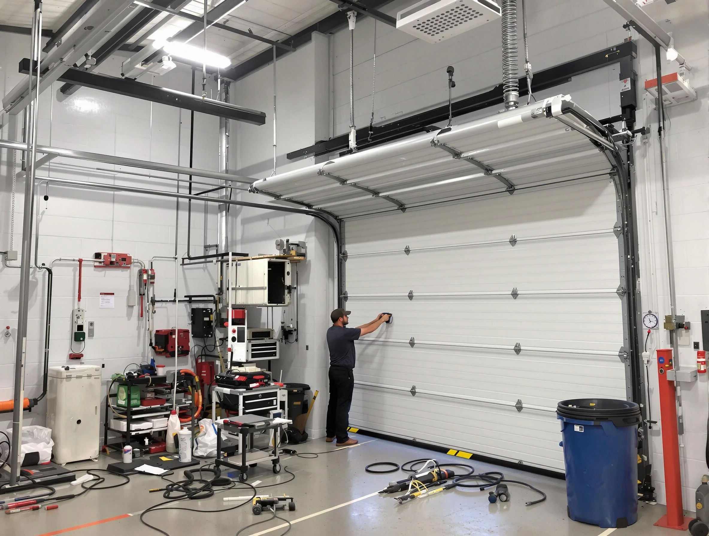 Westford Garage Door Repair certified technician performing commercial door repair at a Westford business facility