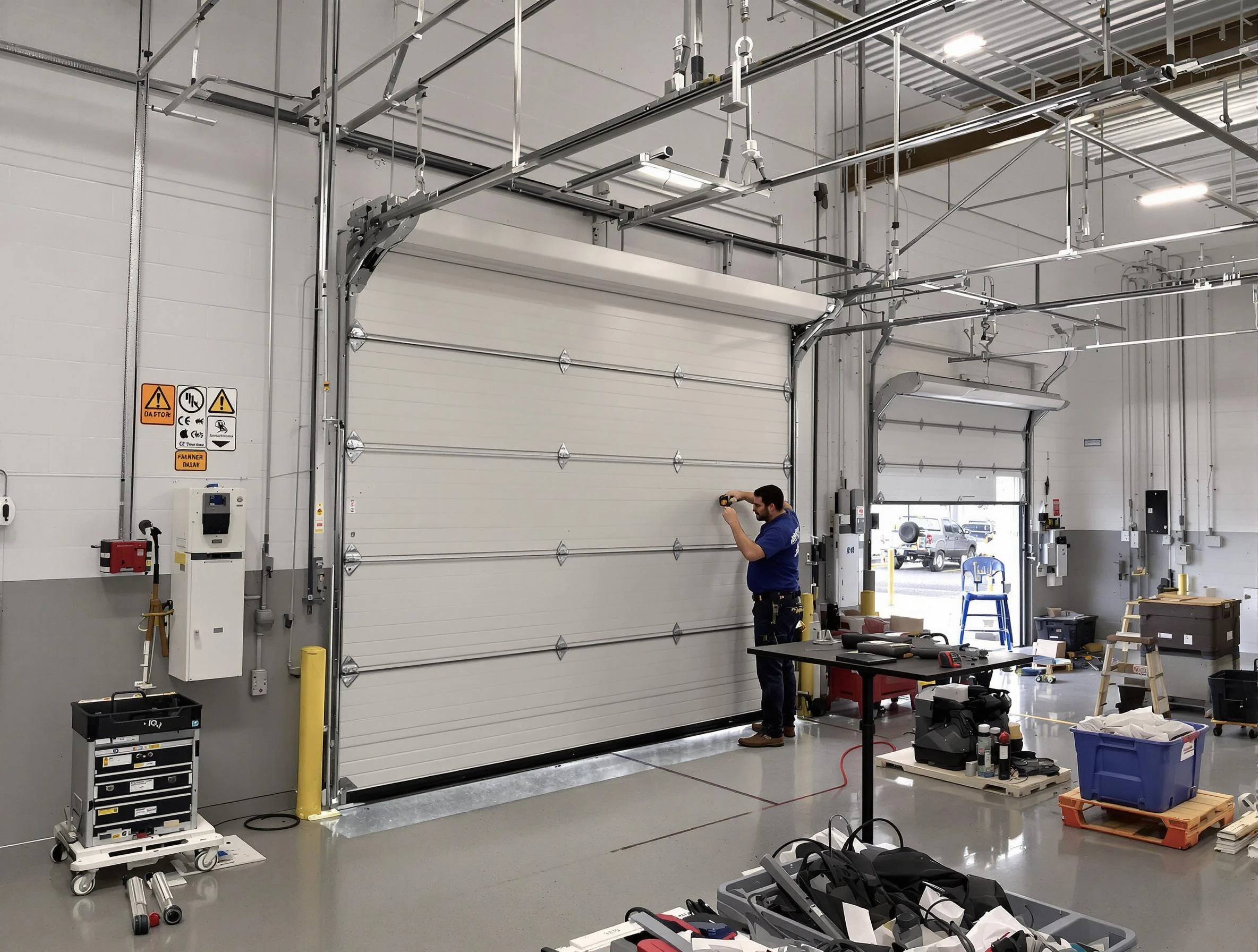 Commercial garage door repair being performed by Westford Garage Door Repair expert in Westford