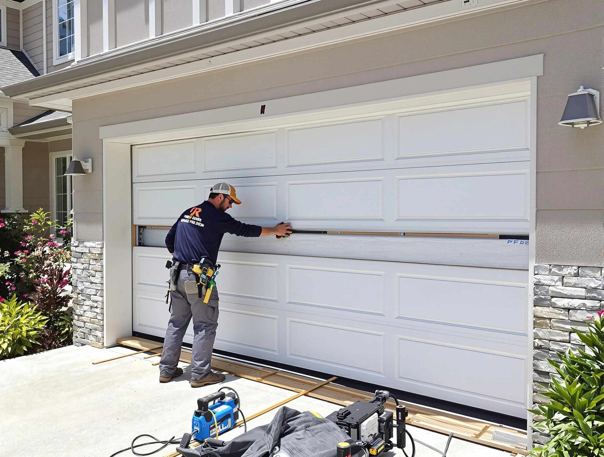 Westford Garage Door Repair team performing complete garage door replacement at Westford residence
