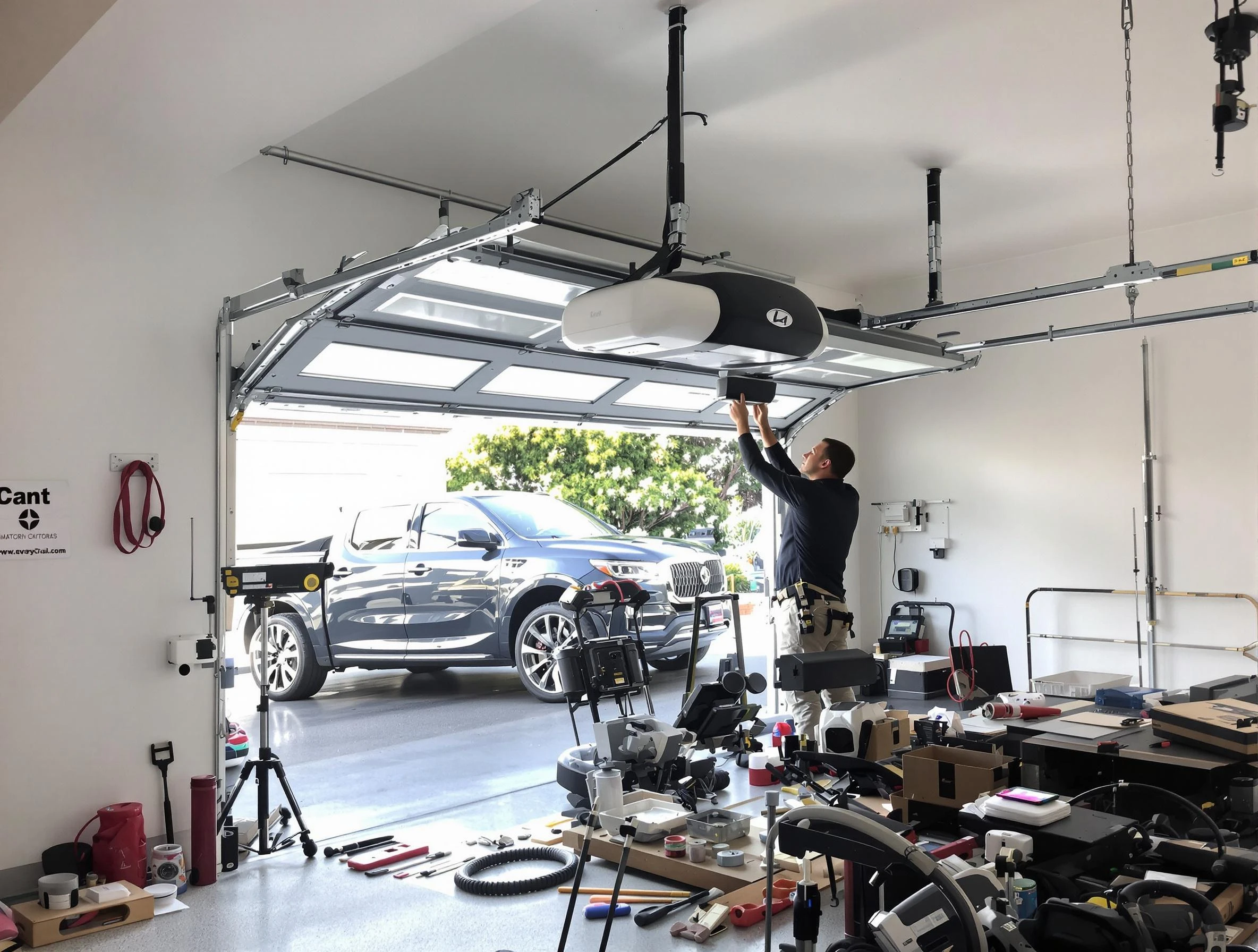 Westford Garage Door Repair specialist installing smart garage door opener system in Westford home