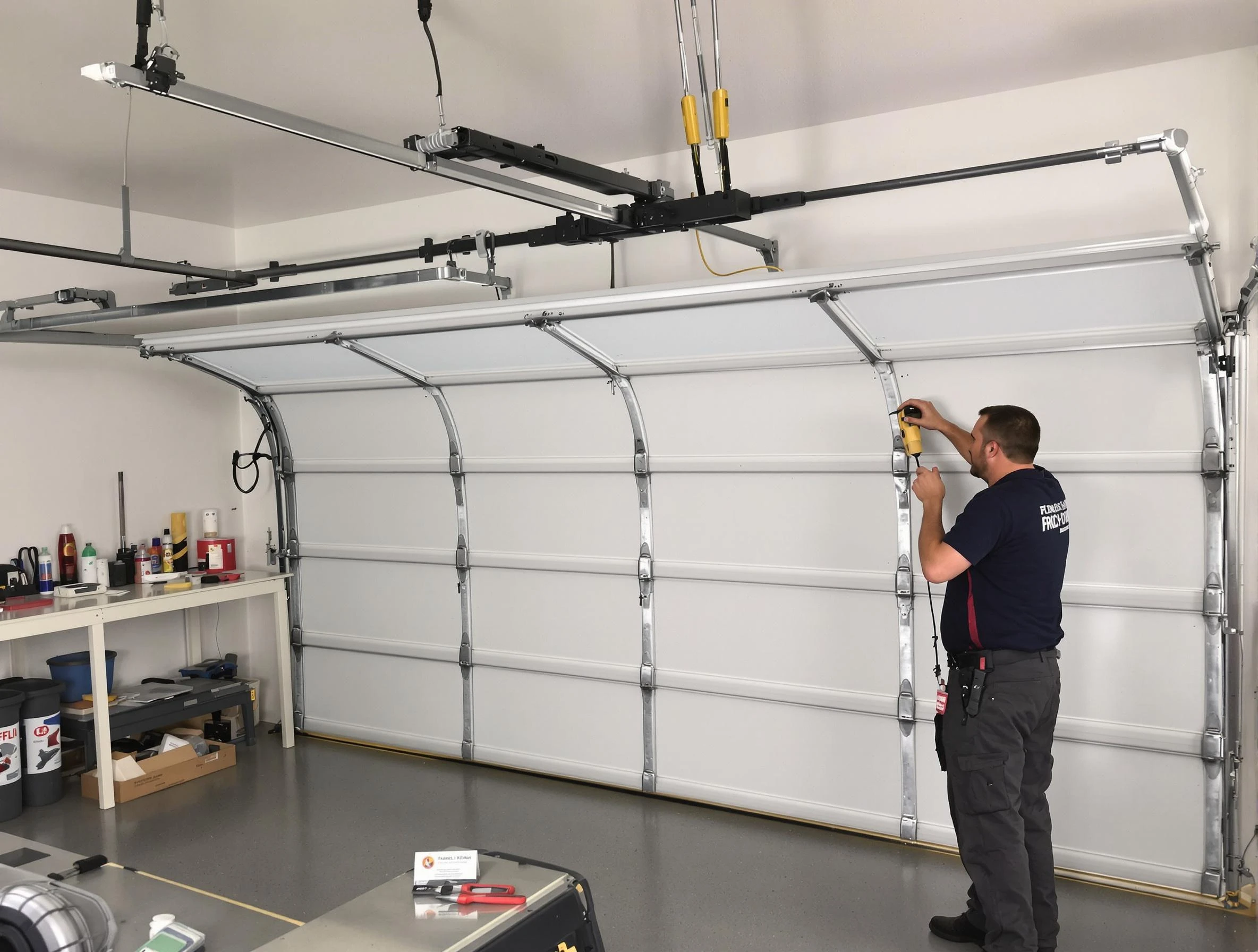 Westford Garage Door Repair certified technician performing overhead door system repair in Westford
