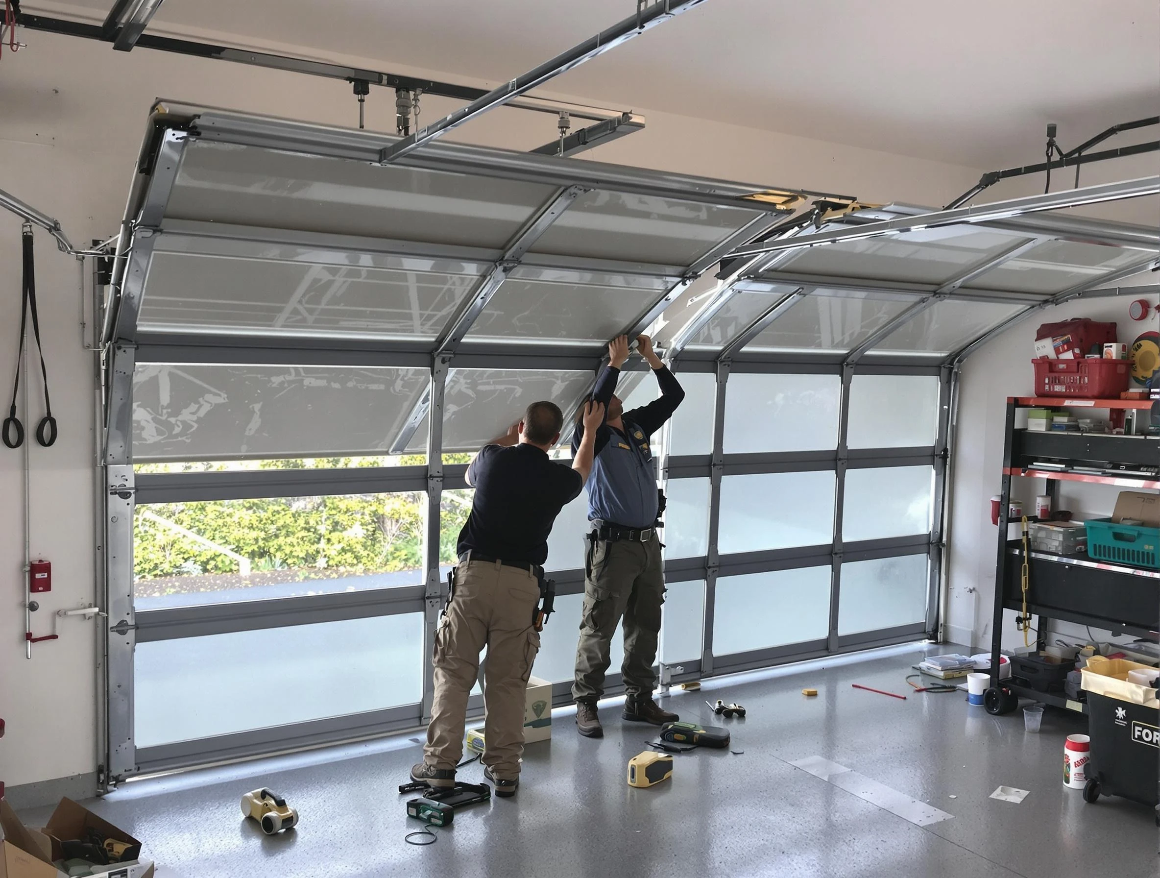 Westford Garage Door Repair expert performing precise panel replacement on Westford garage door