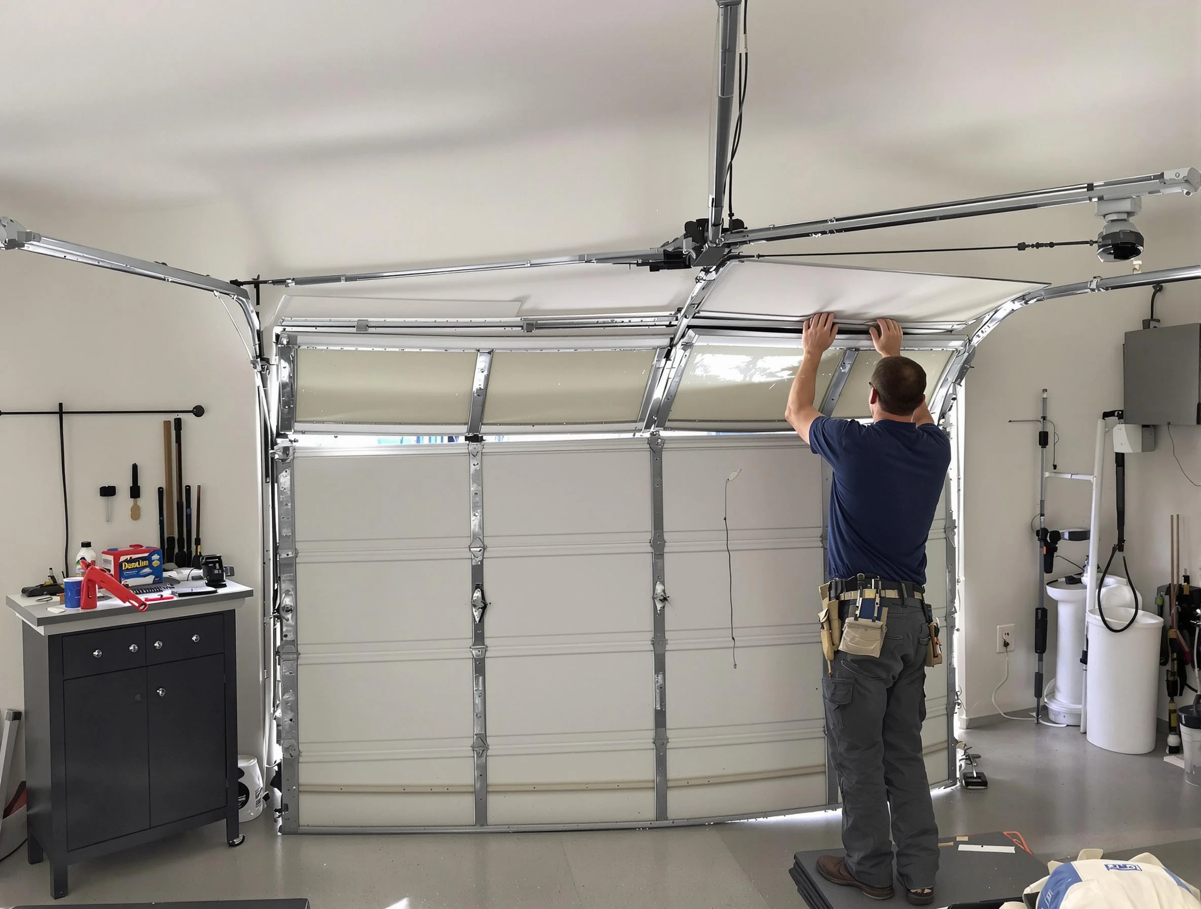 Westford Garage Door Repair specialist performing precise section replacement on Westford garage door
